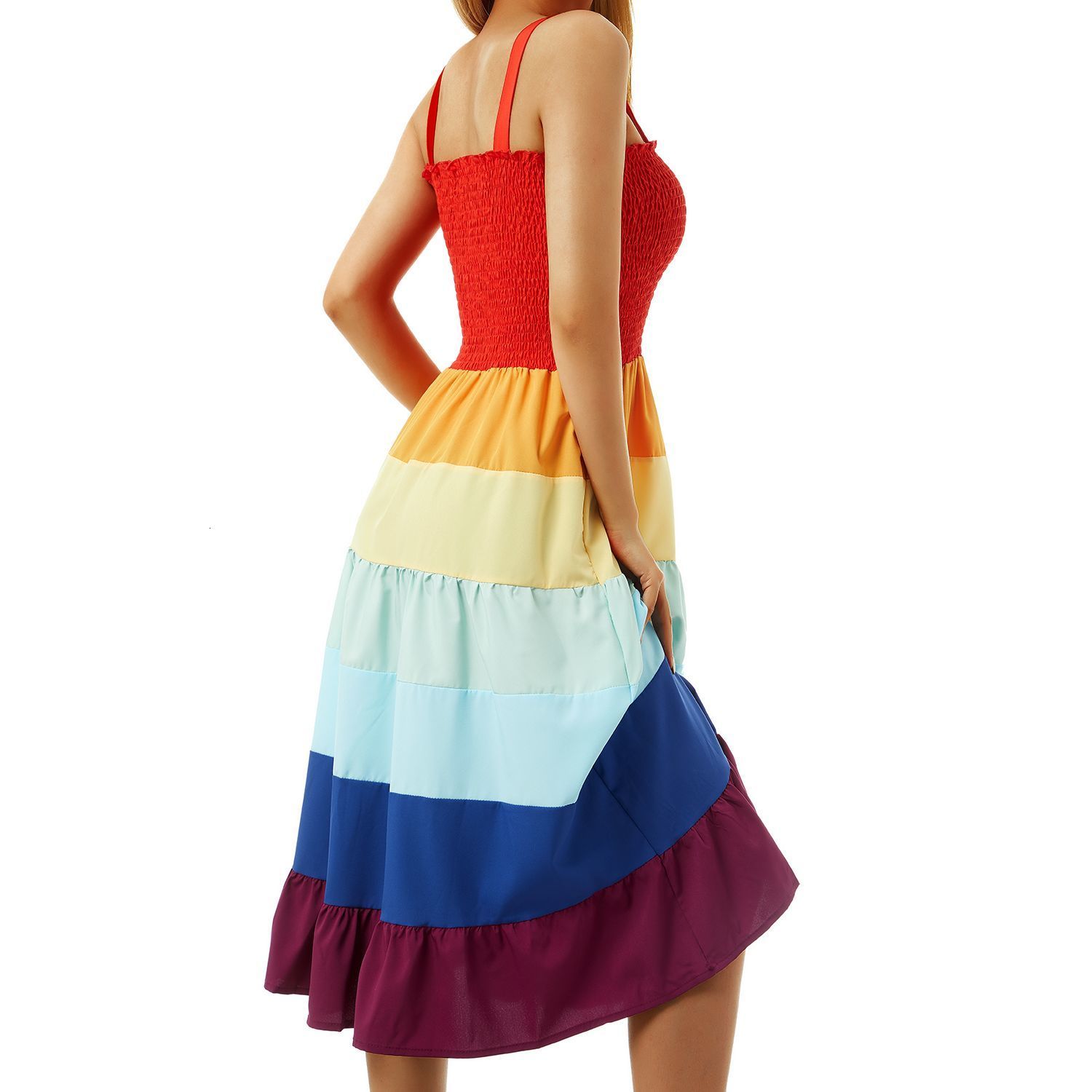 Family Matching Outfits Mother and Daughter Dress Rainbow Stripe Sleeveless Aline Casual Mommy Me Summer Clothes 230512