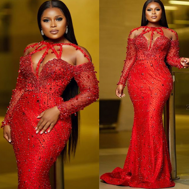 2023 May Aso Ebi Mermaid Red Prom Dress Beaded Crystals Sexy Evening Formal Party Second Reception Birthday Engagement Gowns Dress Robe De Soiree ZJ26