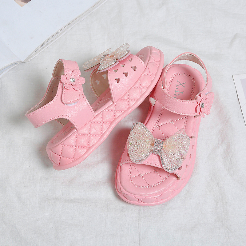 Sandals Kids Sandals For Girls Princess Summer Bowtie Platform Flats Children Baby Shoes Beige Pink Soft Footwear 230515
