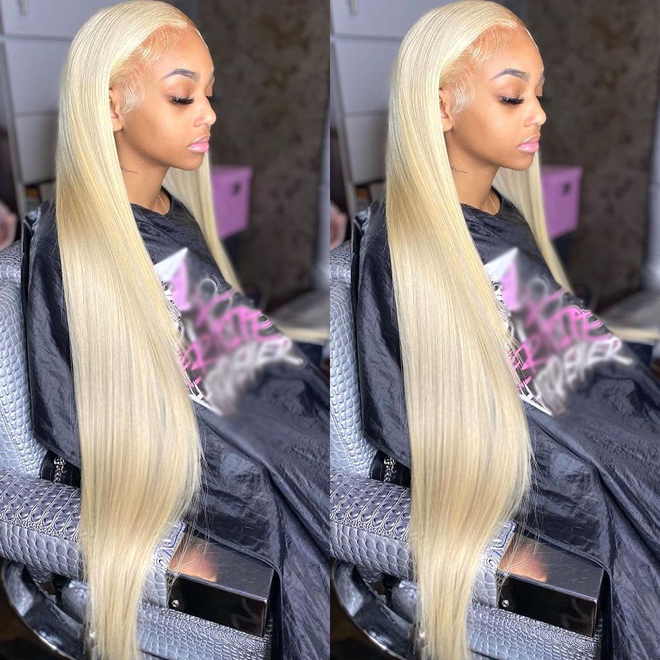 Bone Straight 13x4 Lace Front Wig 613 Honey Blonde Human Hair Wigs Brazilian 40 Incn Colored Lace Frontal Wigs For Women Synthetic