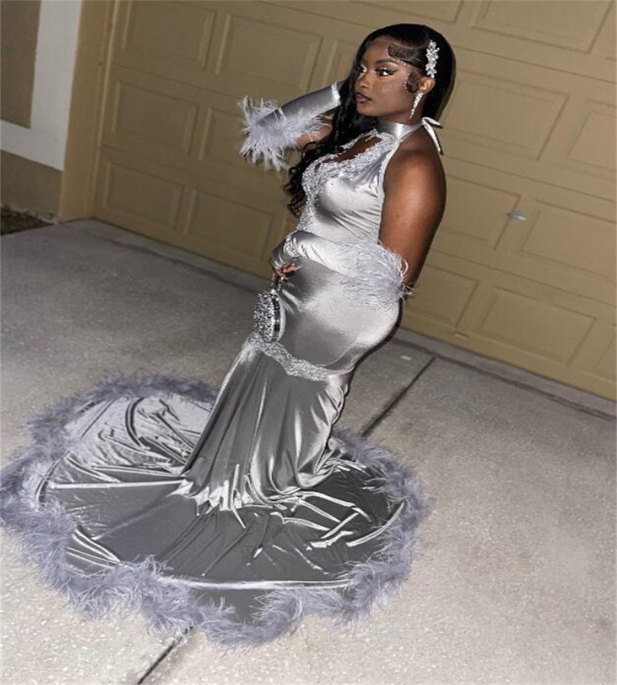 New In Silver Mermaid Evening Dress 2023 Elegant Trumpet Aso Ebi Prom Dresses For Black Girls Vintage Lace Birthday Formal Dress Vestidos De Noche rob
