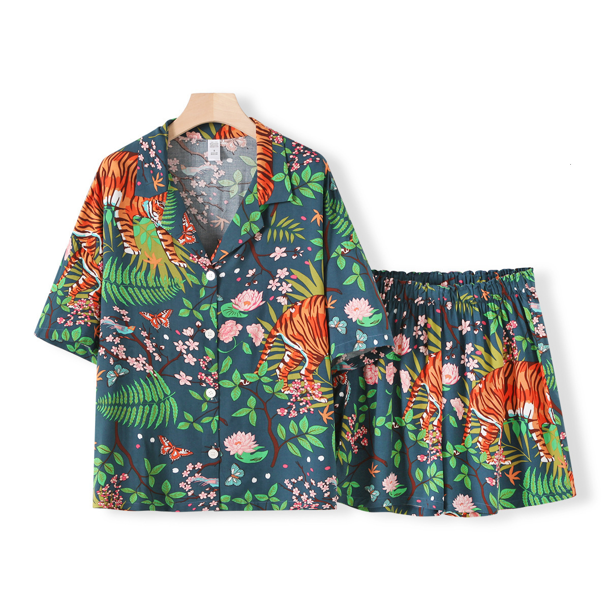 Women's Sleepwear Tiger Animals Print Shorts Pajamas Women's Home Suit Comfortable Cotton Viscose Pajama Set for Spring and Summer Ladies Ho