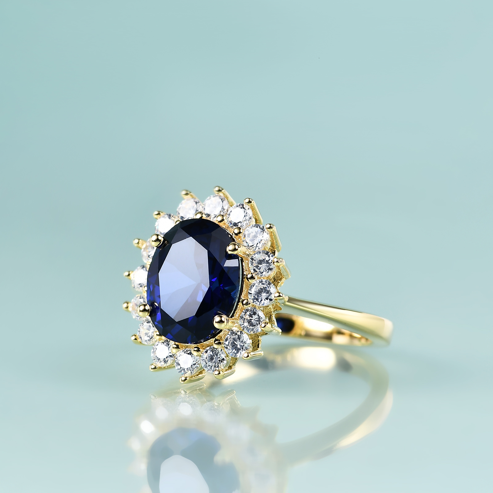 With Side Stones Gems Beauty Princess Diana Inspired Statement Engagement Ring 14K Gold Filled Sterling Silver Laboratory Blue Sapphire Birthstone Rin