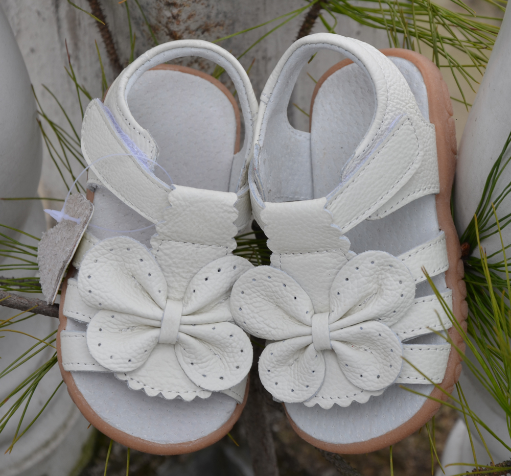 Sandals genuine leather girls sandals white summer walker shoes with butterfly antislip sole kids toddler 12.3-18.3 insole 230515