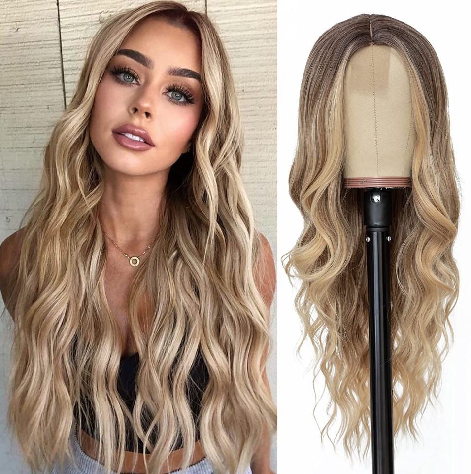 The latest 28inch lace wig Ombre Blonde with large waves and long curly hair headgear Lace wigs There are many styles to choose from and support custo