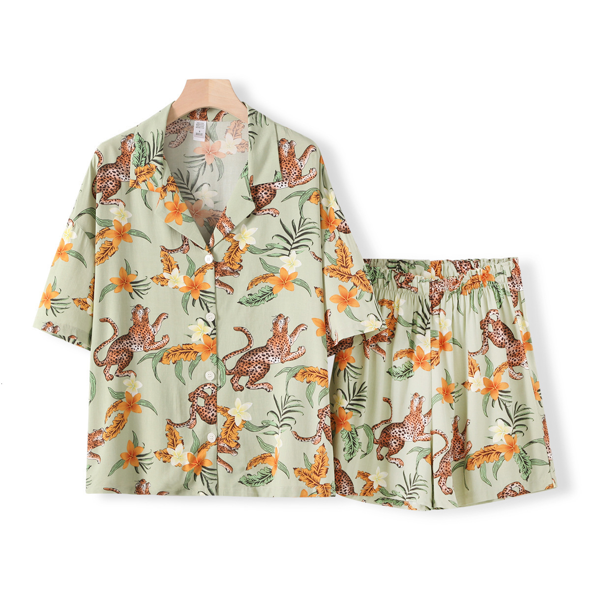 Women's Sleepwear Tiger Animals Print Shorts Pajamas Women's Home Suit Comfortable Cotton Viscose Pajama Set for Spring and Summer Ladies Ho