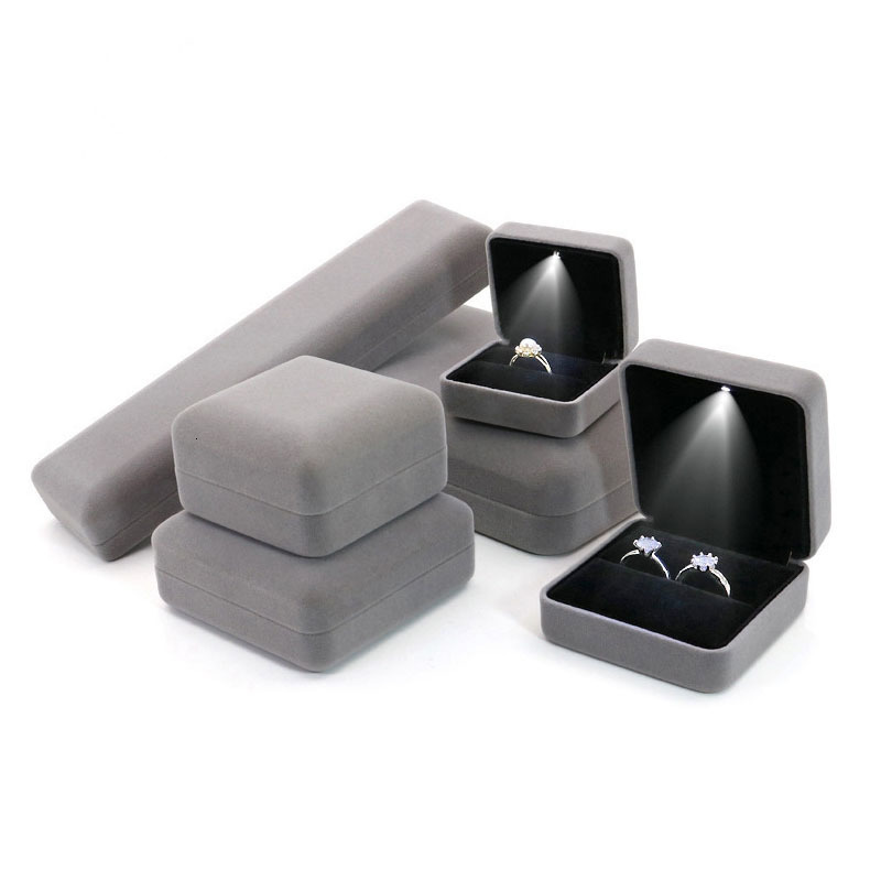 Jewelry Boxes Velvet LED Jewellery Box Wedding Ring Pendant Earring Jewelry Display Packaging Cases with Custom Jewellery Gift Box Cases 230512