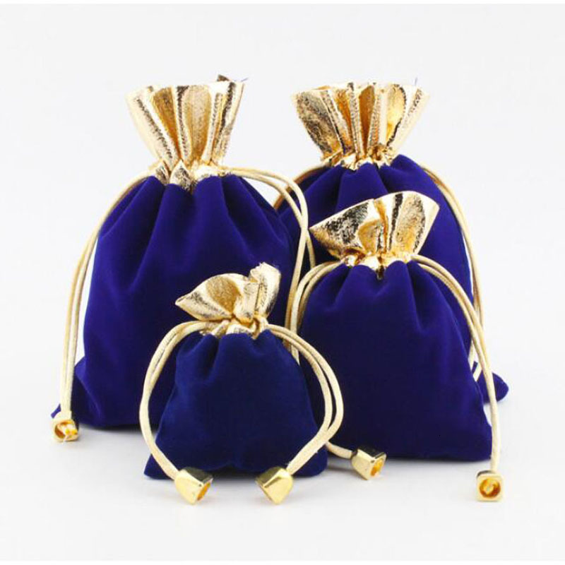 Jewelry Pouches Bags 50Pcslot Velvet Bag Flannel Jewelry Sachet Gold Plated Packaging Bag Drawstring Gift Bag 3 Specifications 230512