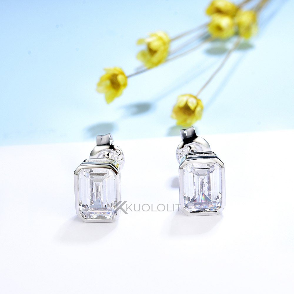 Ear Cuff Kuololit 2CTW Emerald Cut Earrings for Women Solid 18K 14K Gold DVVS1 Earrings for Engagement Party Christmas Gifts 230512