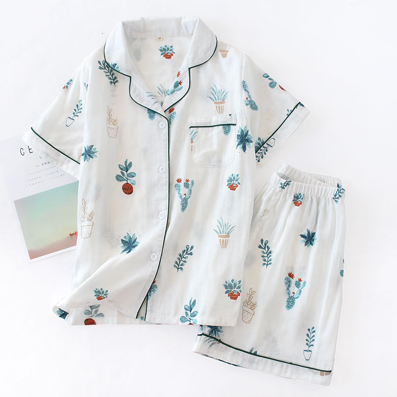 Women's Sleepwear Japanese simple short pyjamas women 100% cotton short sleeves ladies pajama sets shorts Cute cartoon sleepwear women homewear 2