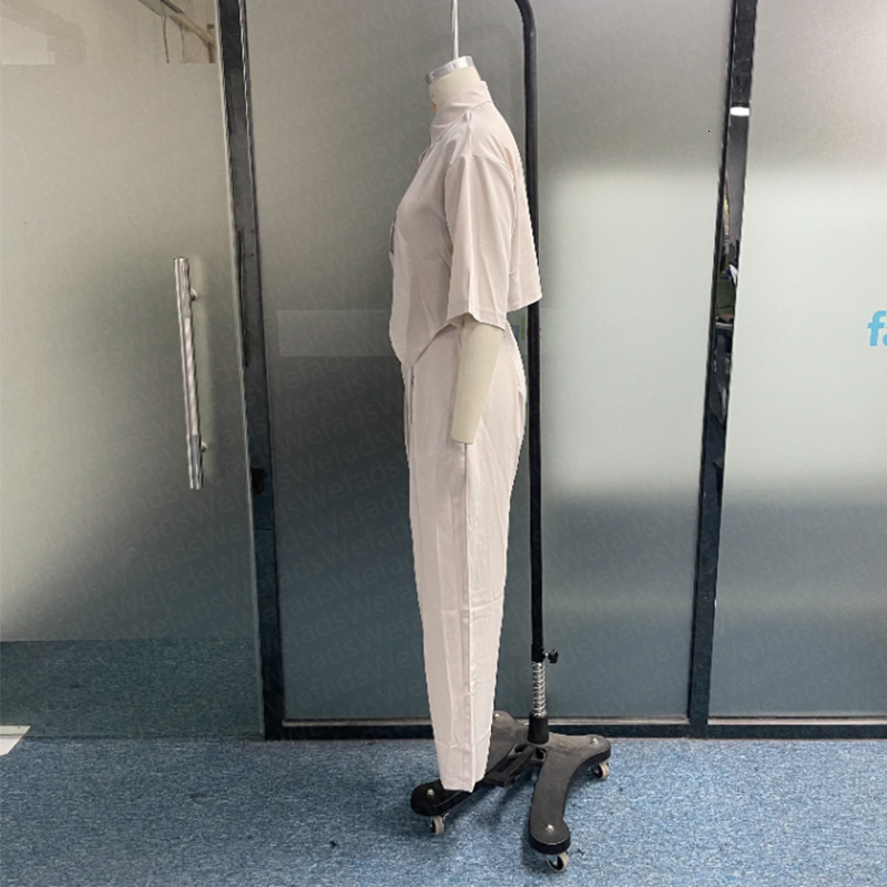 Women's Two Piece Pants Wefads Women Two Piece Set Casual Lapel Solid Single Breast Half Sleeve Irregular Top Loose Pleated Pants Sets High Stree