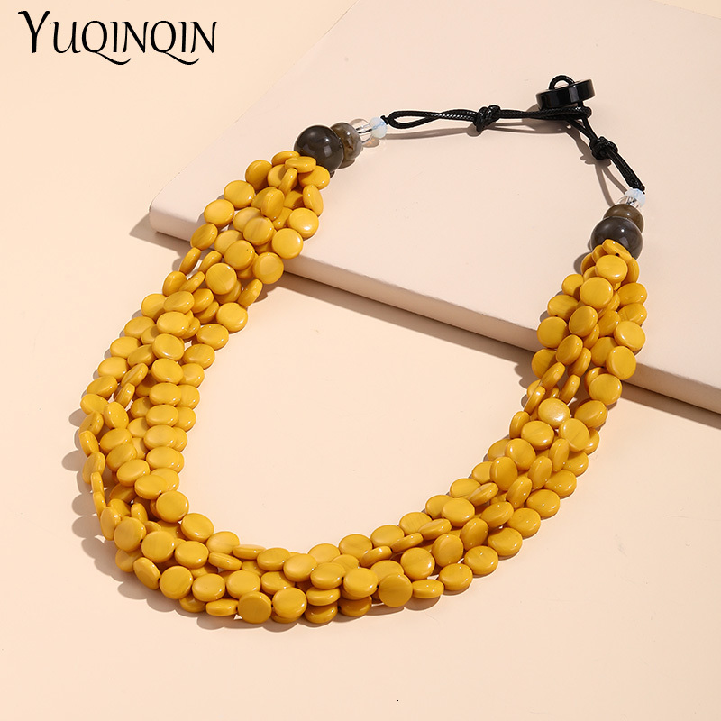 Pendant Necklaces Fashion Colorful Resin Beads Women's Short Necklace Summer Bohemian Laminated Large Pendant Necklace Retro Fashion Jewelry 2305