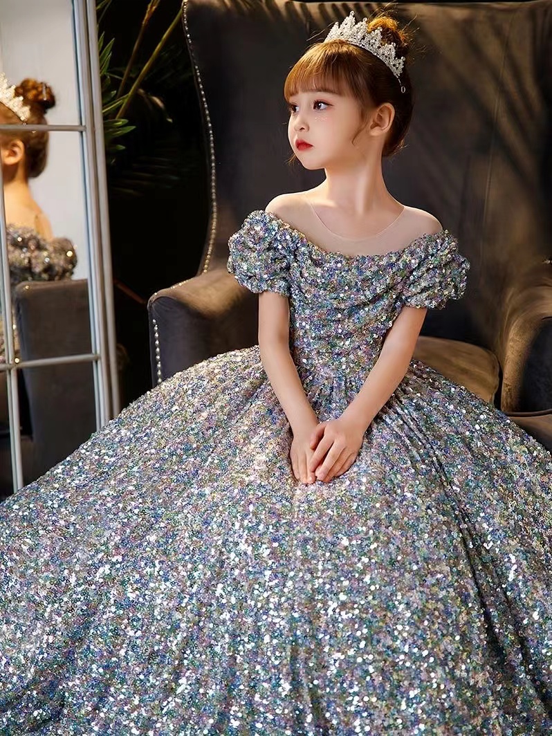 2023 Pretty sequined Flower Girls Dress princess Long ball gown 3D Floral Apliques Girls Pageant Dresses Lovely rainbow Hand Made Flowers Birthday gow