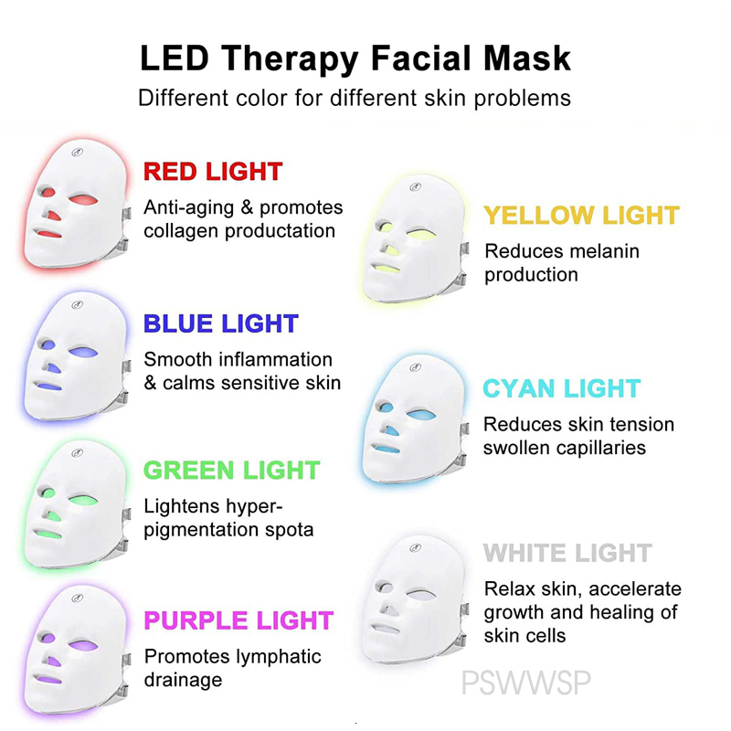 Face Care Devices 7 Colors LED Mask Pon Therapy Skin Rejuvenation Anti Acne Wrinkle Removal Beauty 230512