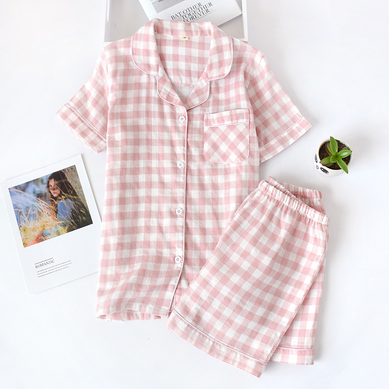 Women's Sleepwear Japanese simple short pyjamas women 100% cotton short sleeves ladies pajama sets shorts Cute cartoon sleepwear women homewear 2