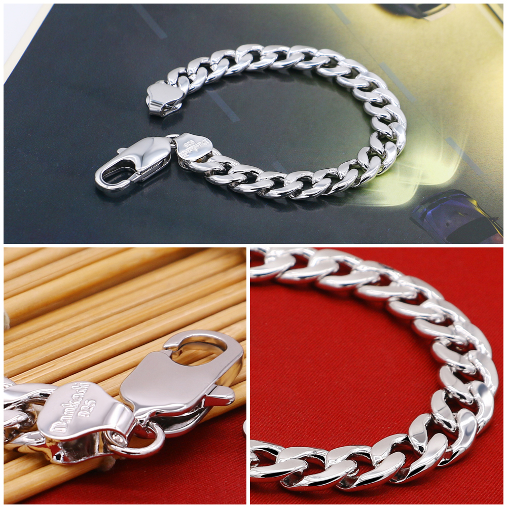 Bangle Fashion Men's Punk Jewelry 100% 925 Sterling Silver Bracelet Men's Thick Cuban Chain 810 MM 79 inch Bracelet 230512