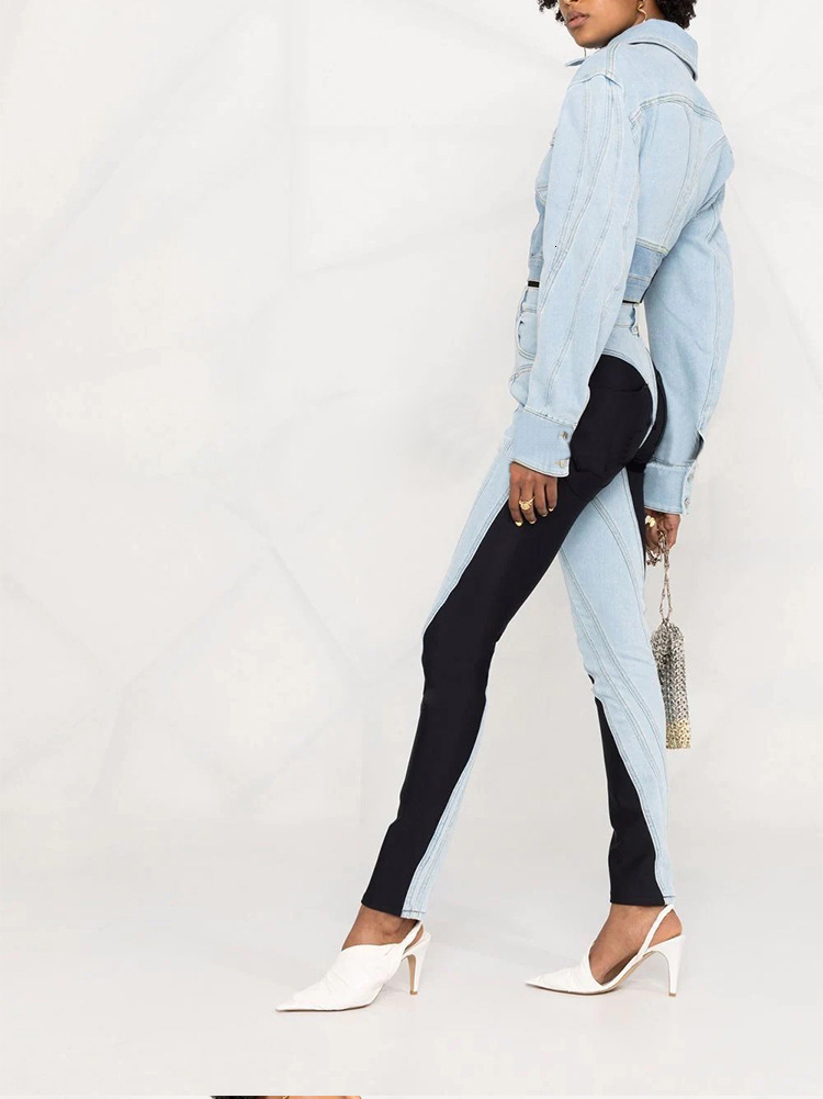 Women's Jeans Fashion Patchwork Colorblock High Waist Slim Casual Straight Denim Pencil Pants Female 2023 230515