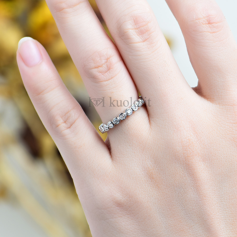 Solitaire Ring Kuololit 585 14K 10K White Gold Bubble Ring Women's Border Set Solitaire Ring Matching Complete Eternal Wedding Band 230512