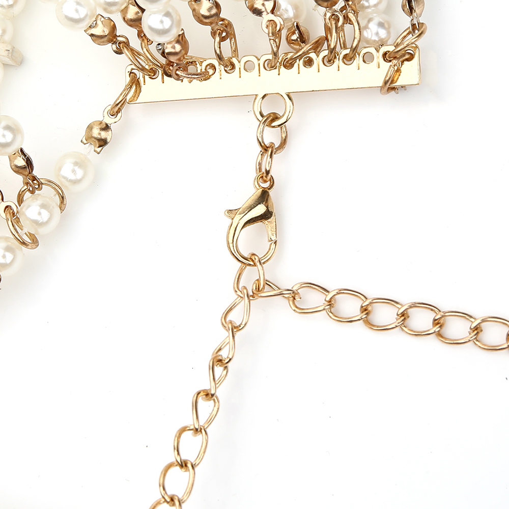 Pendant Necklaces Women's pearl shawl necklace body chain sexy pearl necklace shoulder pearl bra top sweater wedding dress body jewelry 230512