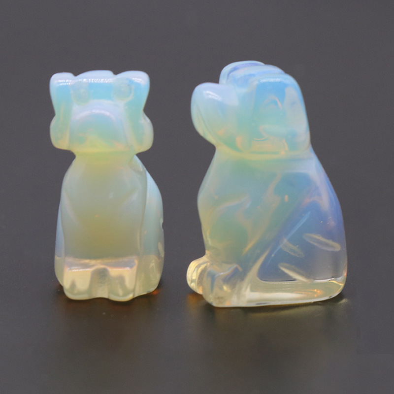 Natural Stone Carving 1 inch Lovely Dog Crafts Ornaments Rose Quartz Crystal Healing Agate Animal Decoration