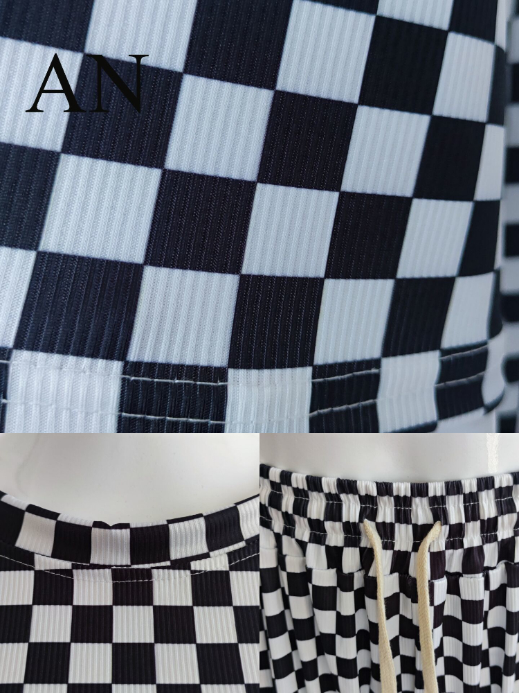 Women's Two Piece Pants Summer Women's Suit Green Plaid T-shirt Laced Pants Two-piece Sports and Leisure Suit Summer Two Piece Set Women 230