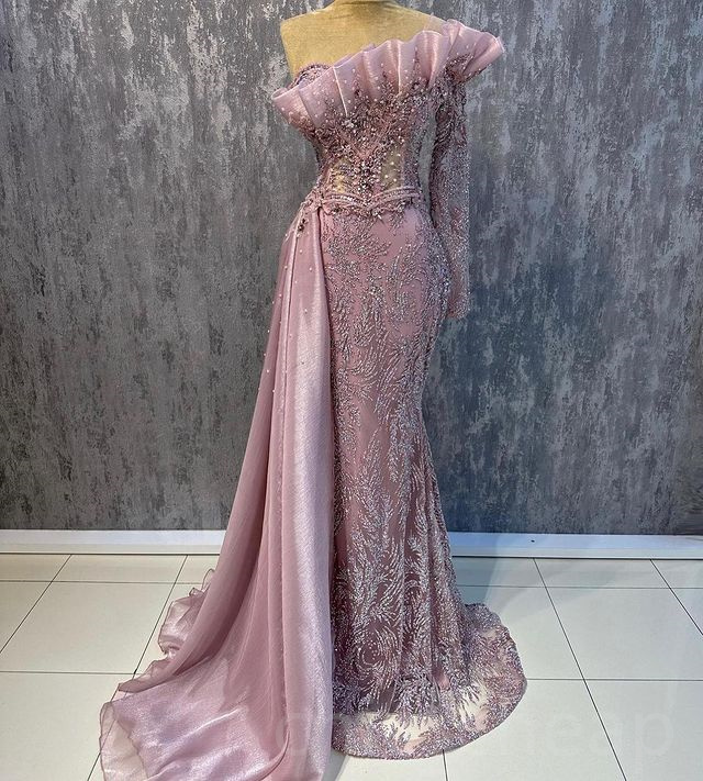 2023 May Aso Ebi Pink Mermaid Prom Dresss Beaded Crystals Evening Formal Party Second Reception Birthday Engagement Gowns Dress Robe De Soiree ZJ279