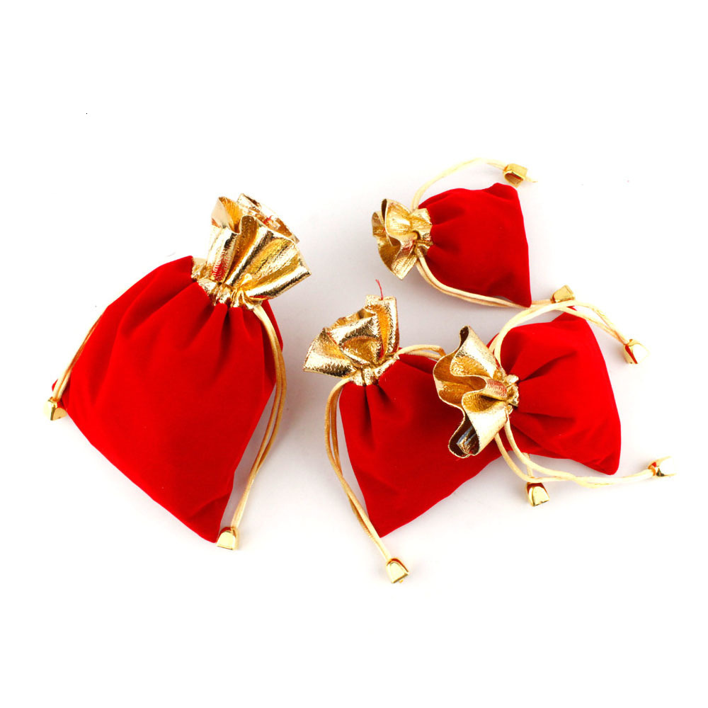 Jewelry Pouches Bags 7x9 10x12 12x16 50PcsLot Elegant Red Velvet Pouch Gift Drawstring Pocket Bag Wedding Candy Jewlery bag Can Customized 230512