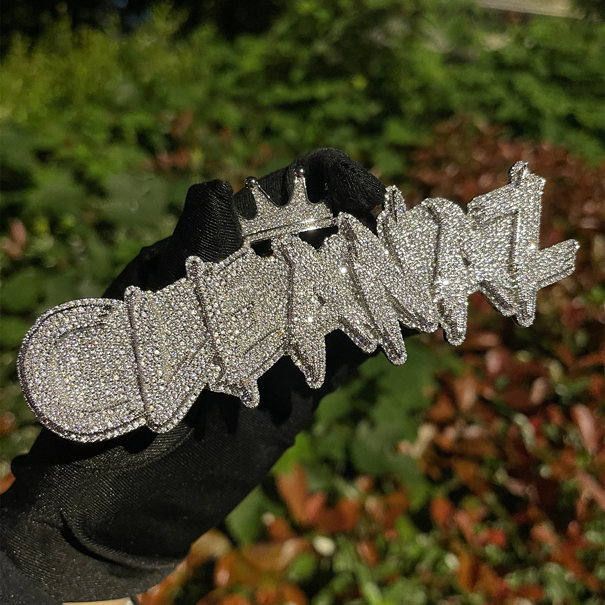Charms Bubble Letter Name Necklace Personalized Customization Jewelry Platinum Chromium Crown Blind Window Rap Singer Sparkling Charm Hip Hop Trend 23