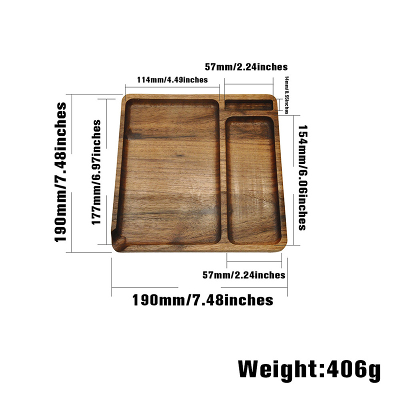 190MM Square Natural Wooden Rolling Tray Household Smoking Accessories With Groove Trays