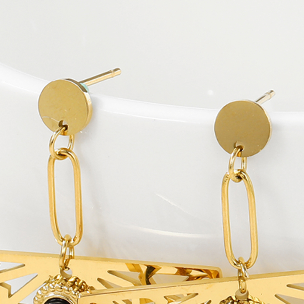 Dangle Chandelier YACHAN Boho Geometric Drop Earrings For Women Stainless Steel Gold Color Inlaid Natural Stone Aesthetic Jewelry 230515