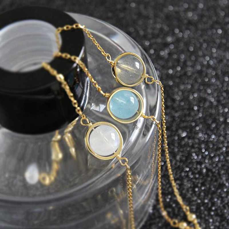 Chain Natural WhiteGrey Moonlight Stone Aquamarine Bracelet Gold Chain 925 Sterling Silver Bracelet Women's Jewelry YBR040 230512