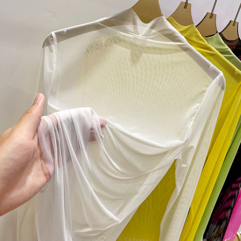 Women's T-Shirt Transparent Gauze Bottoming T-shirt Women Clothing Summer Long Sleeved T-shirt with Gauze Shirt Half High Collar Sunscreen 230515