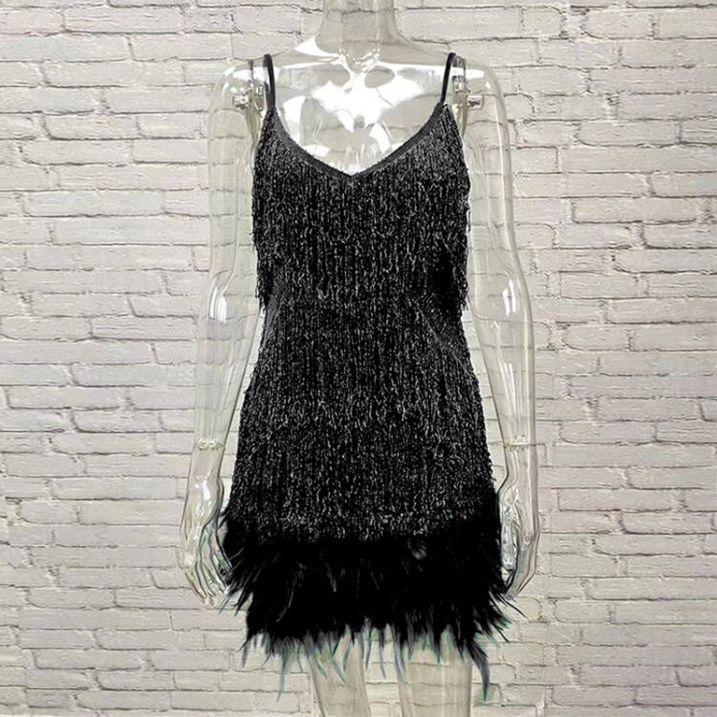 Casual Dresses Wixra Women Short Dresses Skim High Street Sleeveless Ladies Party Club Feathers Dress 230512