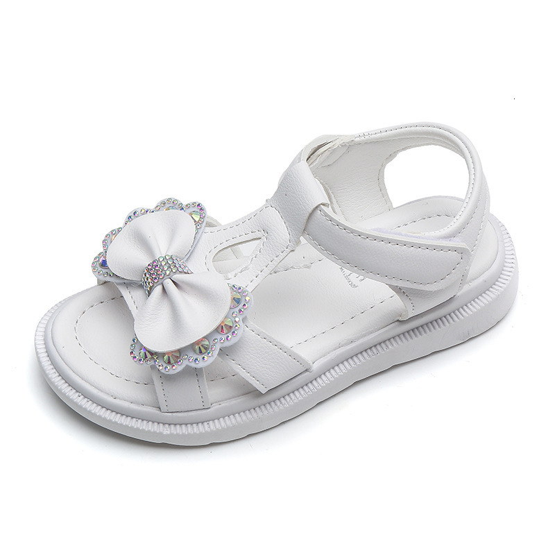 Sandals Summer Kids Sandals for Girls Princess Shoes Baby Fashion Crystal Bowtie Children's Beach Shoes Soft Soled 230515