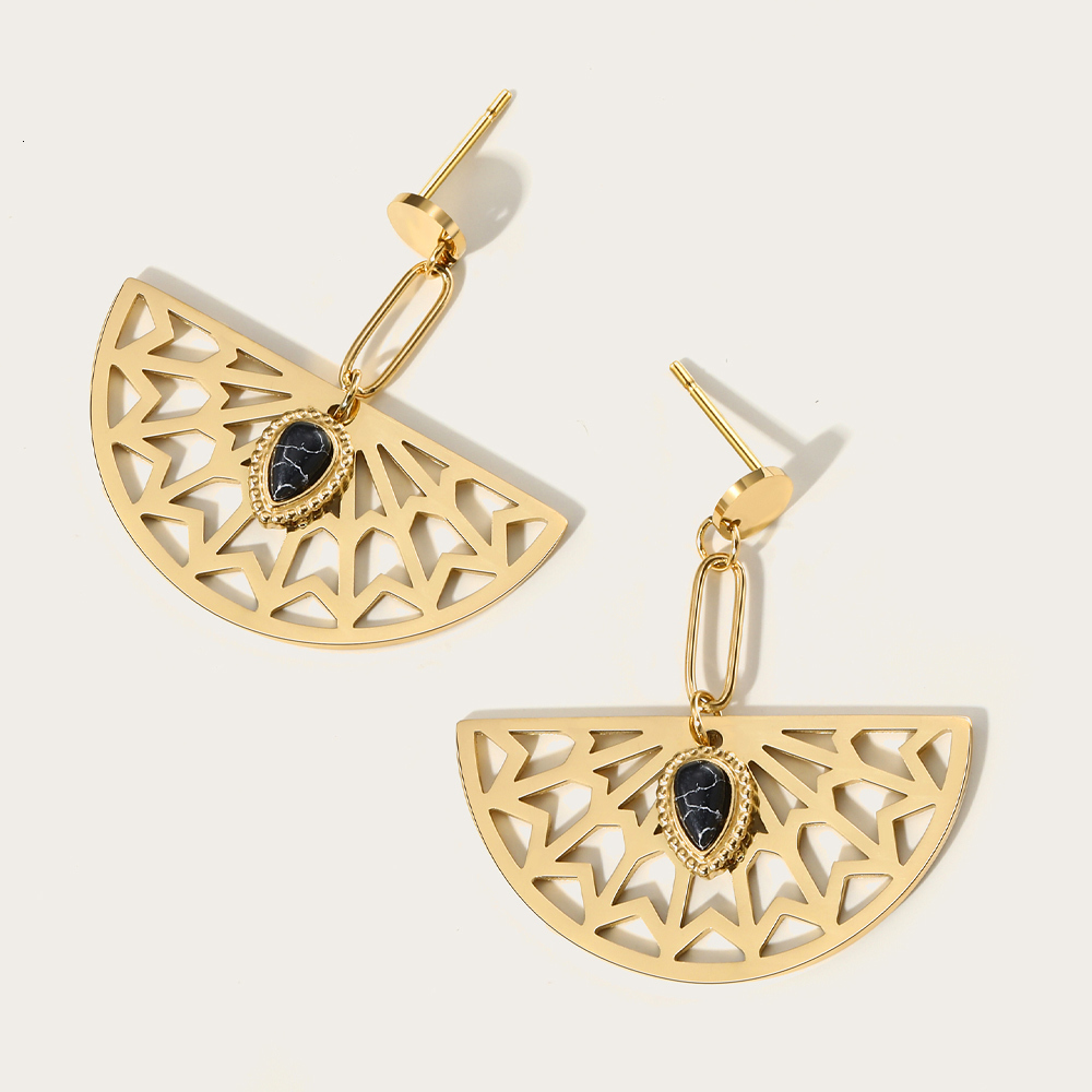 Dangle Chandelier YACHAN Boho Geometric Drop Earrings For Women Stainless Steel Gold Color Inlaid Natural Stone Aesthetic Jewelry 230515
