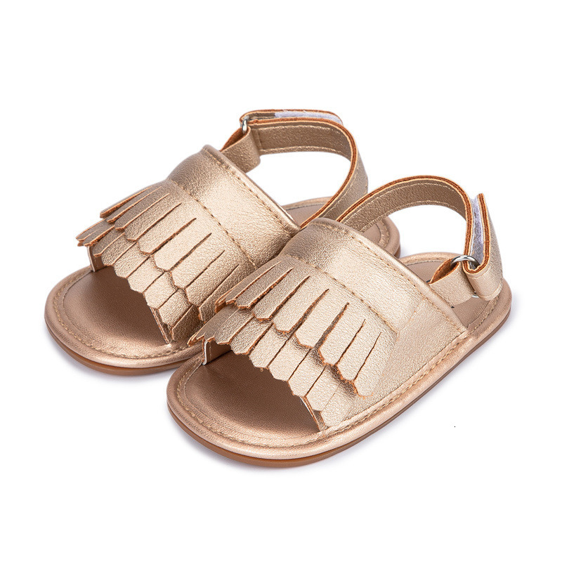 Sandals Summer Baby Sandals Baby Girl Shoes Flats PU Gold Anti-Slip Rubber Sole Tassel born First Walker Toddler Girl Sandals 230515