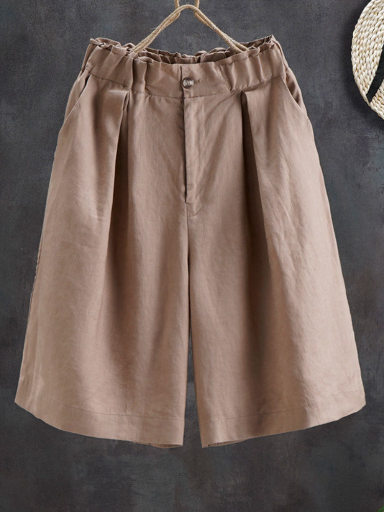Women's Shorts Women's Summer Shorts Cotton Casual Solid High Waist Shorts Elastic Waist Button Cozy Loose Linen Fashion Shorts 230515