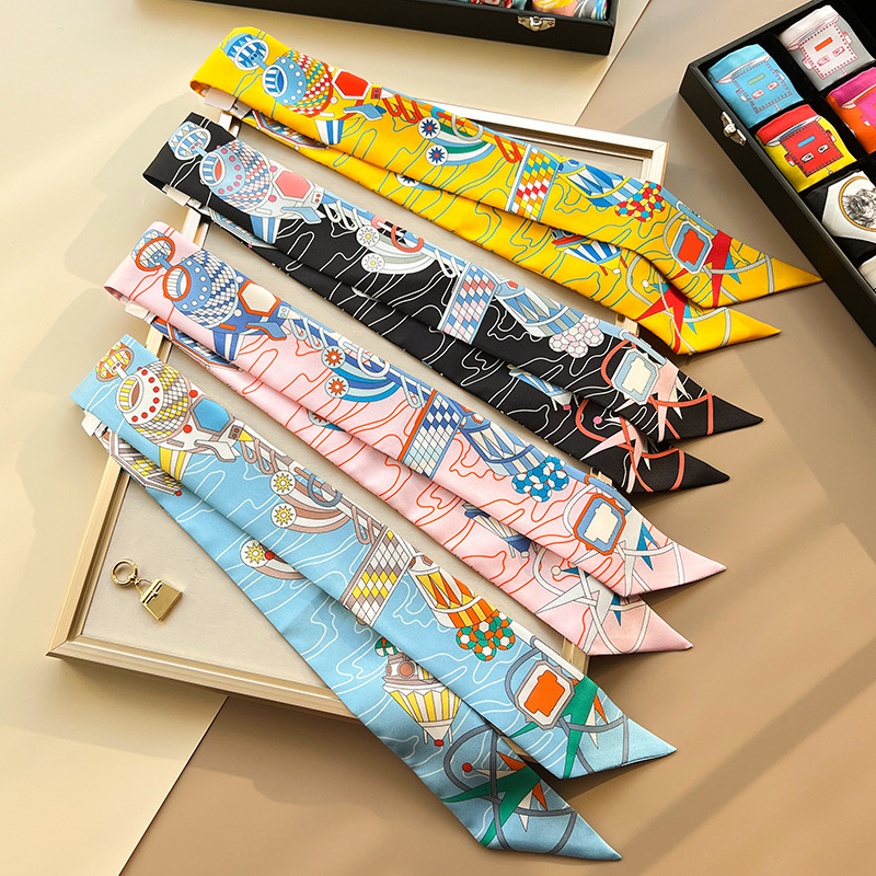 High Quality and High-End Majia Silk Scarf Twill Womens Silk Long Bag Silk Scarf Arm Bag Ribbon Wrapped Handle Decorative Thin Narrow Small