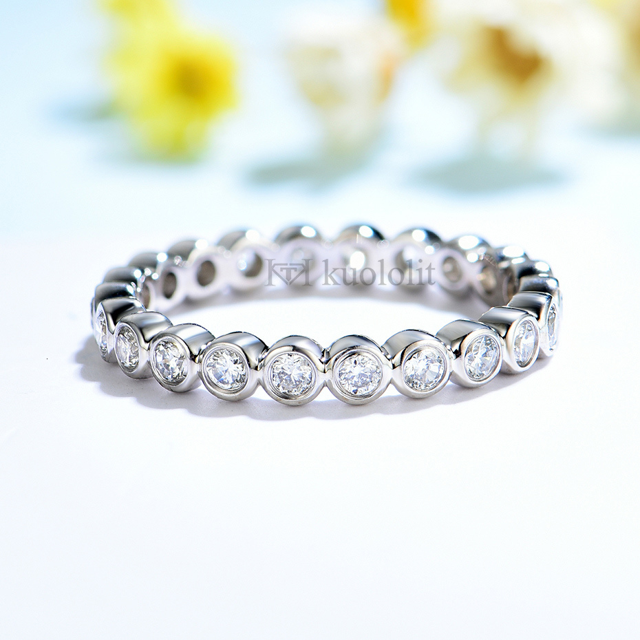 Solitaire Ring Kuololit 585 14K 10K White Gold Bubble Ring Women's Border Set Solitaire Ring Matching Complete Eternal Wedding Band 230512