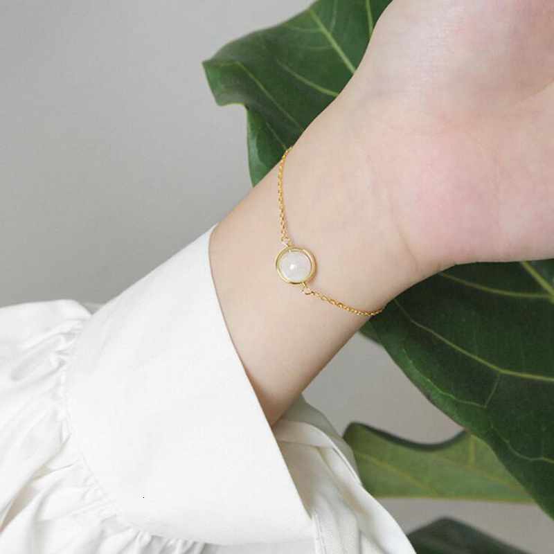 Chain Natural WhiteGrey Moonlight Stone Aquamarine Bracelet Gold Chain 925 Sterling Silver Bracelet Women's Jewelry YBR040 230512