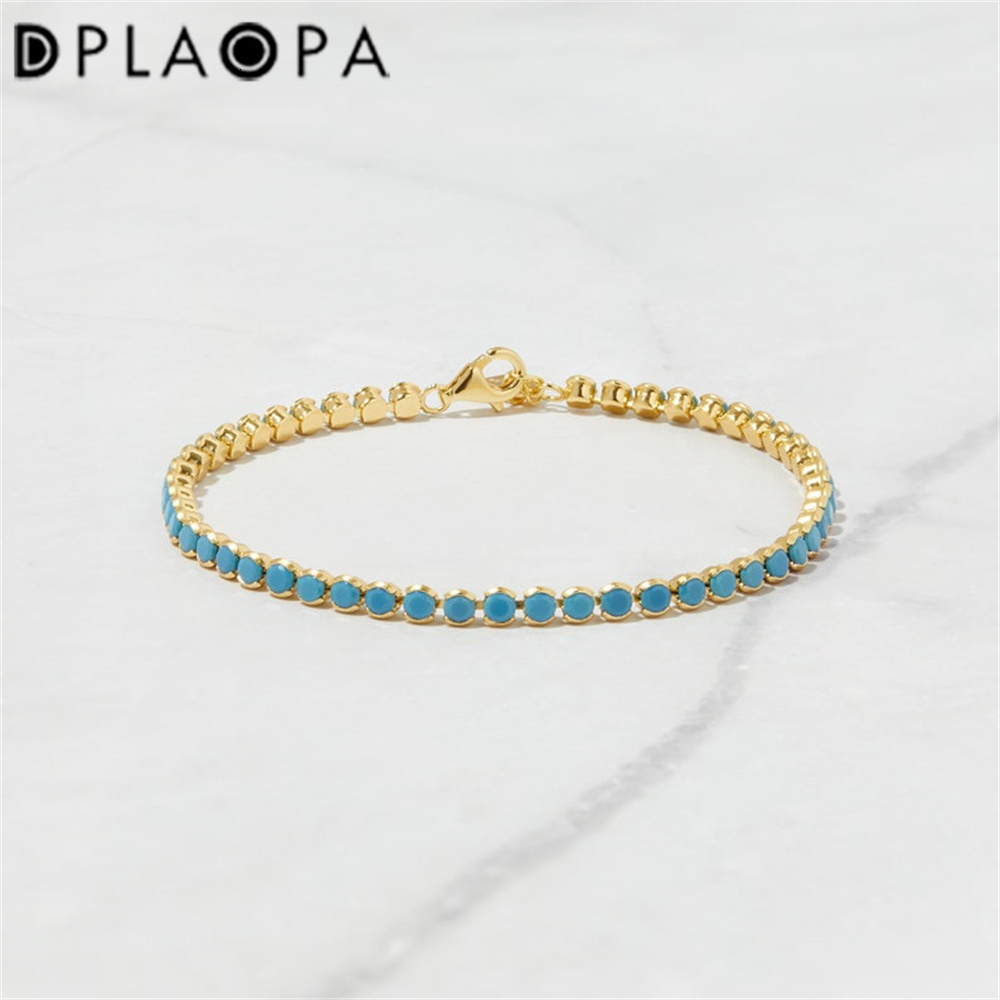 Chain DPLAOPA Gold Recycled Sterling Silver turquoise Tennis Bracelet Dainty turquoise Jewelry Gift for Her Minimalist Exquisite Jewelry 230512