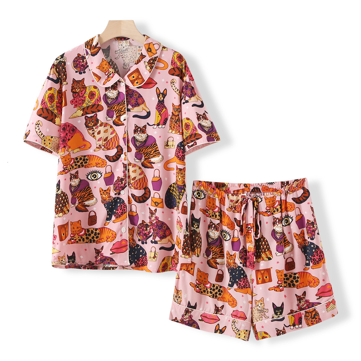 Women's Sleepwear Tiger Animals Print Shorts Pajamas Women's Home Suit Comfortable Cotton Viscose Pajama Set for Spring and Summer Ladies Ho