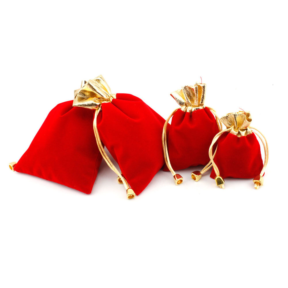 Jewelry Pouches Bags 7x9 10x12 12x16 50PcsLot Elegant Red Velvet Pouch Gift Drawstring Pocket Bag Wedding Candy Jewlery bag Can Customized 230512