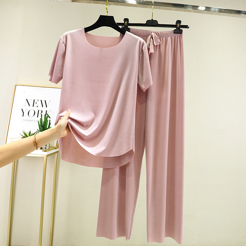 Women's Sleepwear Fdfklak Short Sleeve Two Piece Set Summer Green Pajama Suit For Women Fashion Soft Sleepwear Korean Loose Nightwear 230515