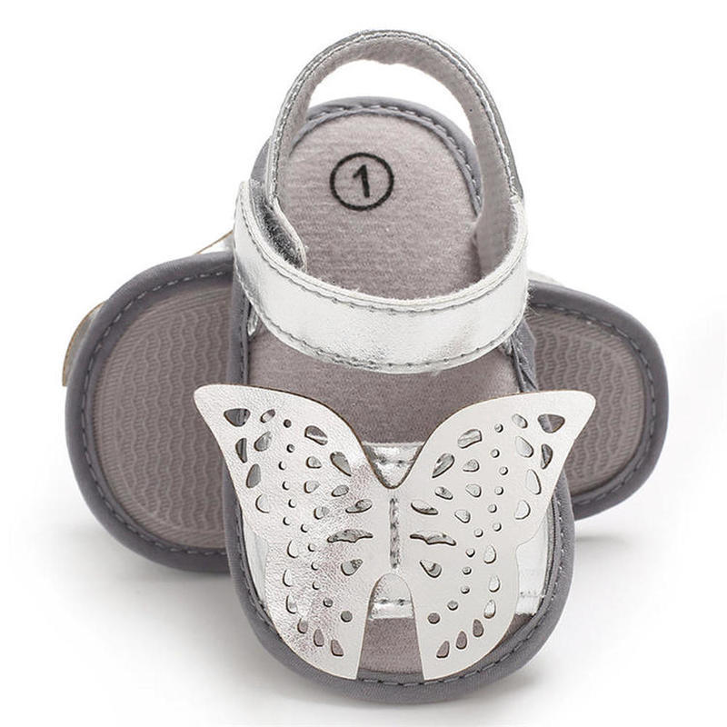 Sandals Baby Shoes Girl Summer Sandals Soft Anti-Slip Sole Big Butterfly Gold Silver Hook loop Light Crib born First Walker Shoes 230515