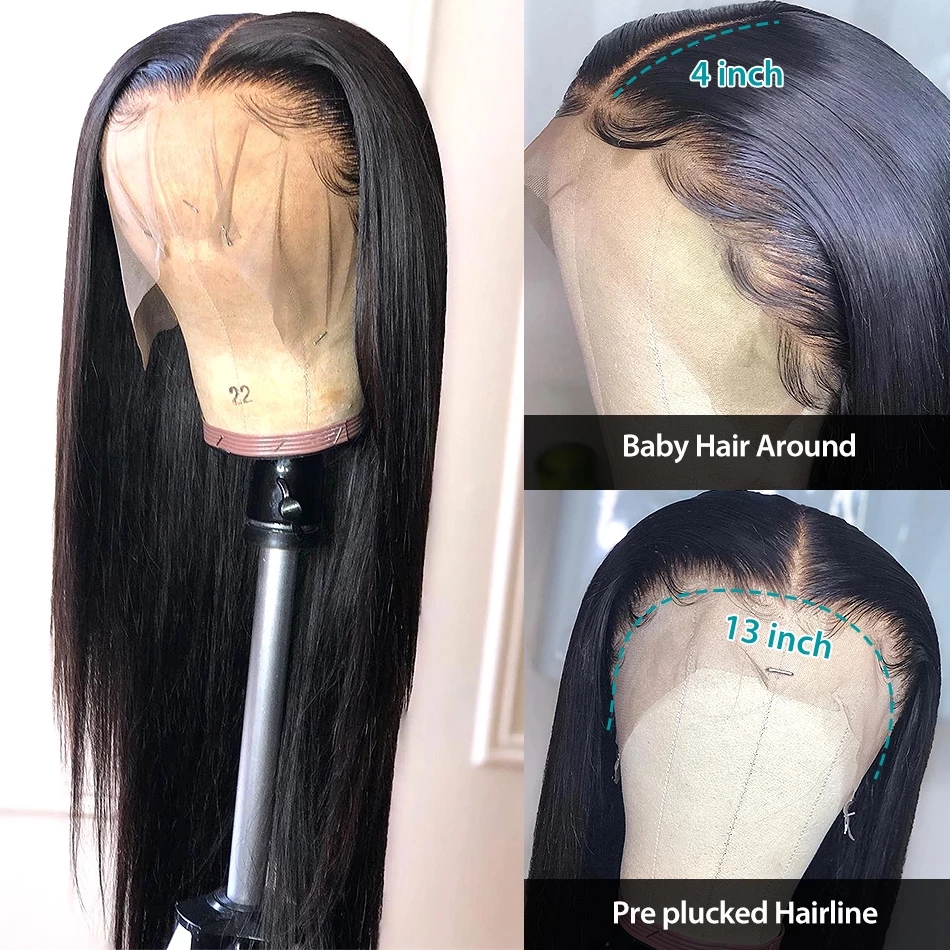 Brazilian 13X4 Full Lace Frontal Wig Human Hair Pre Plucked 36 Inch Black Color Straight Lace Front Wig For Women Hd Lace Synthetic Wig