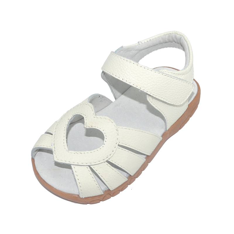 Sandals genuine leather girls sandals white summer walker shoes with heart cutouts antislip sole kids toddler 12.3-18.3 SandQ 230515