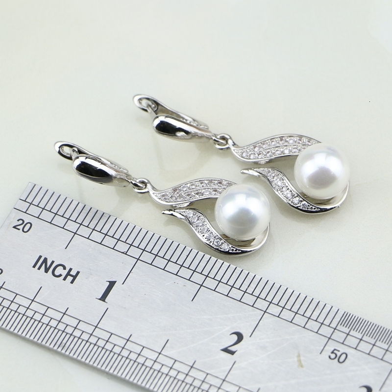 Wedding Jewelry Sets Fire 925 Silver Jewelry White Pearl Cubic Zirconia Jewelry Set Gift For Women EarringsRingPendantNecklace Chain 230512