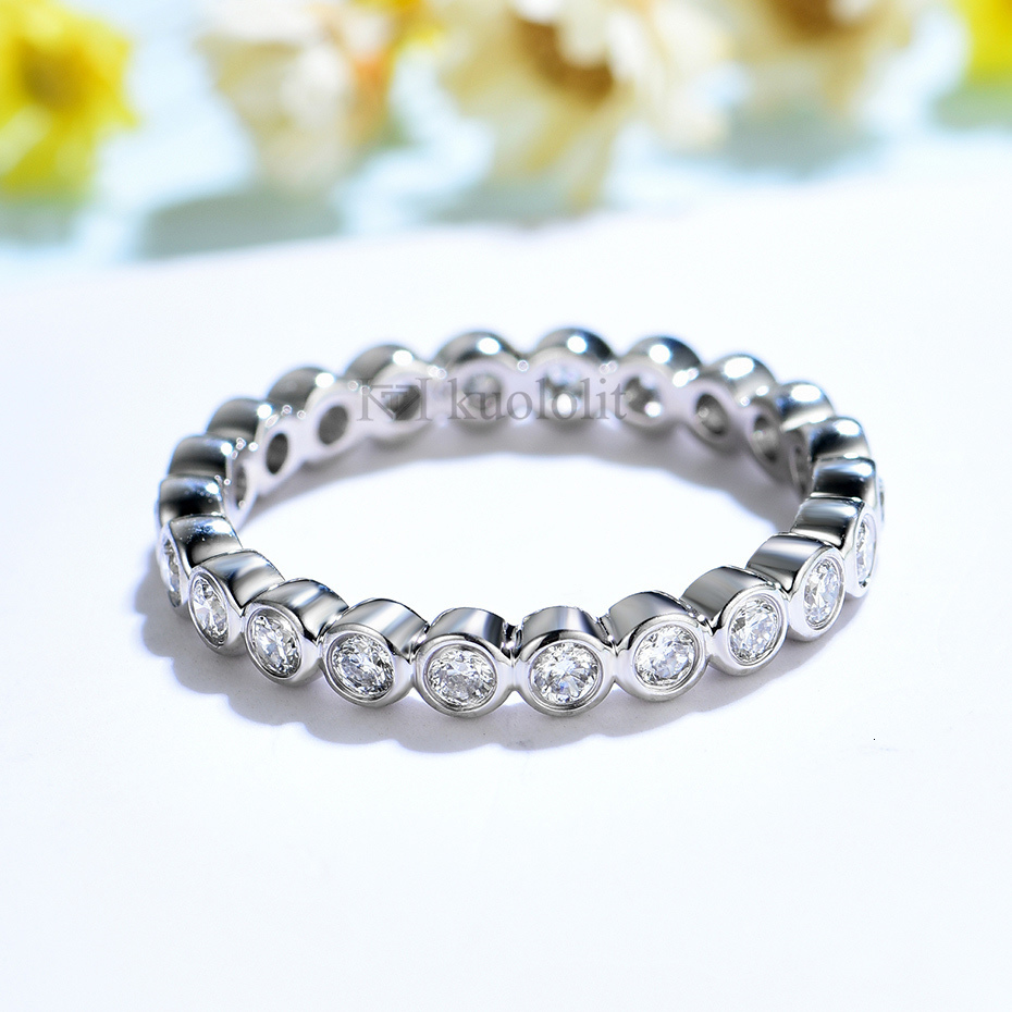 Solitaire Ring Kuololit 585 14K 10K White Gold Bubble Ring Women's Border Set Solitaire Ring Matching Complete Eternal Wedding Band 230512