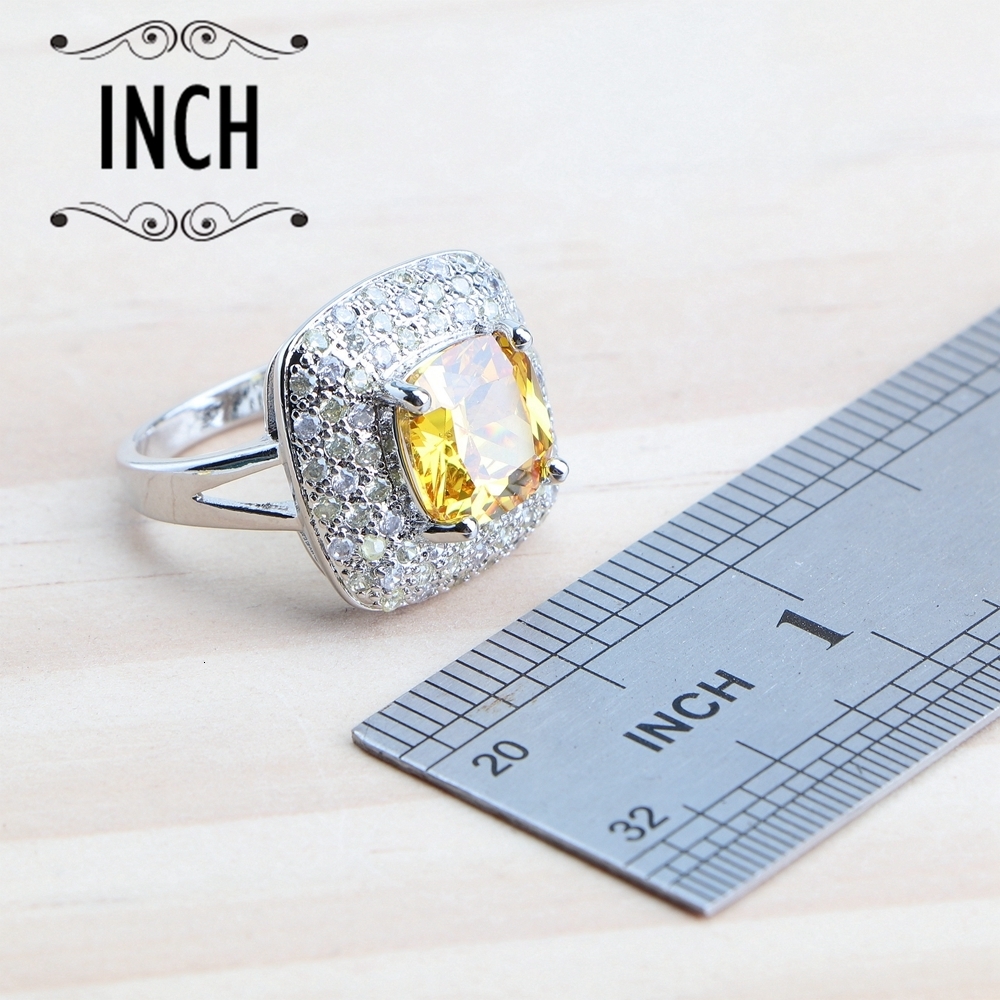 Wedding Jewelry Sets 925 Sterling Silver Jewelry Sets Bridal For Women Rings Wedding Jewelry Yellow Zircon Earrings Pendant Necklace Bracelets Set 230